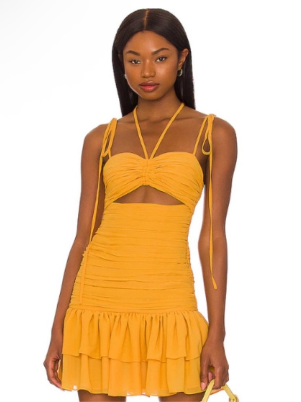 LPA x Revolve Louisa Cutout Ruched Mini Dress in Mustard Yellow Size Medium